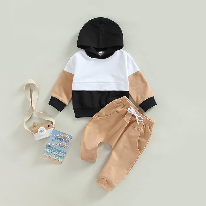 Thorn Tree Infant Baby Boys Pants Set Hooded Solid Sweatshirt Top Pocket - Image 2