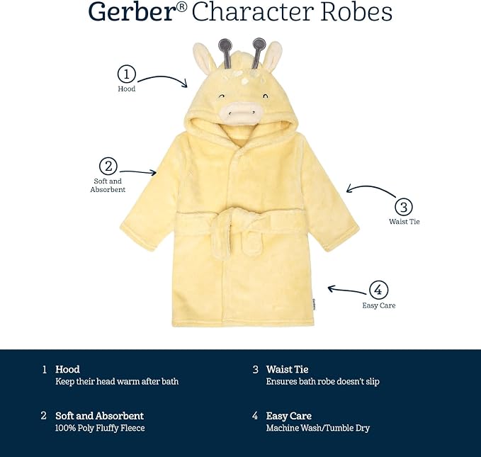 Gerber Baby Boys & Girls Plushy Soft Hooded Animal Character Bathrobe - Image 8