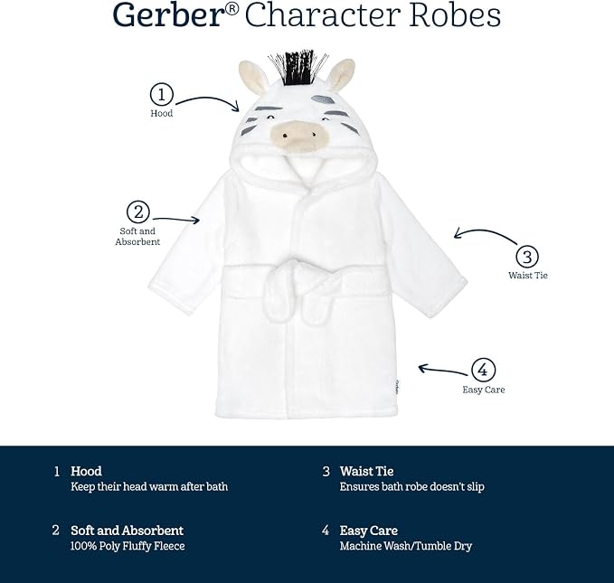 Gerber Baby Boys & Girls Plushy Soft Hooded Animal Character Bathrobe - Image 5