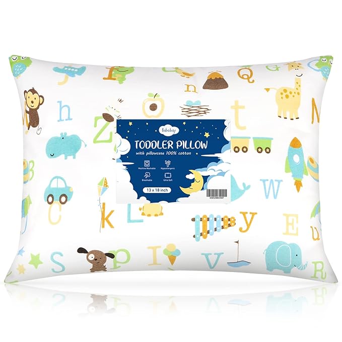 Babebay Toddler Pillow,13x18 Toddler Pillows for Sleeping, Machine Washable Kids Pillow with Soft Cotton Pillowcase, 1 Pack