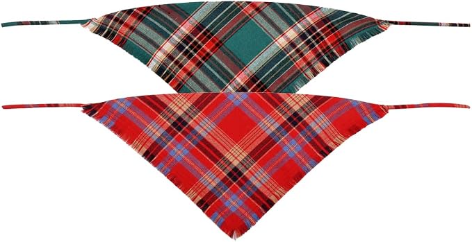 Christmas Dog Bandana Plaid Reversible Triangle Bibs Scarf Accessories - Image 2