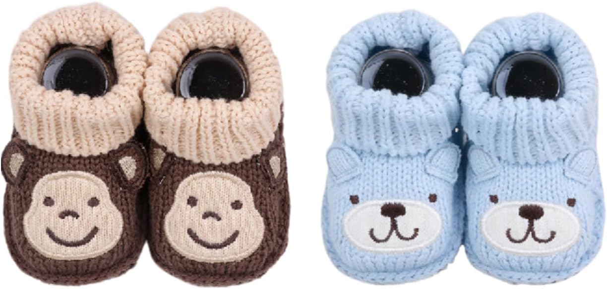 2 Pairs Baby Booties Newborn First Walkers Cozy Shoes Warm Knit Soft Booties by Unknown