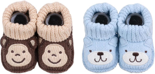 2 Pairs Baby Booties Newborn First Walkers Cozy Shoes Warm Knit Soft Booties by Unknown