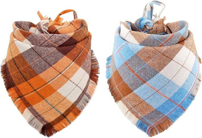 Fall Dog Bandana Autumn Thanksgiving Plaid Reversible Triangle Bibs Scarf by KZHAREEN