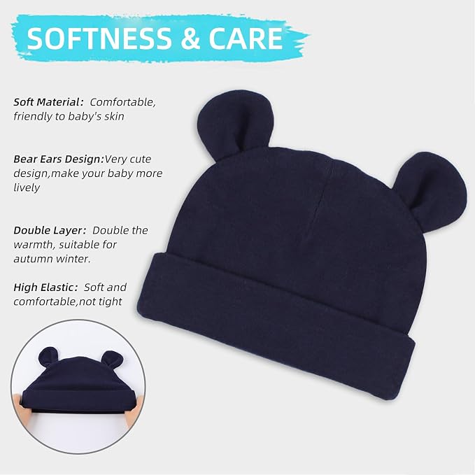 Pesaat Newborn Hospital Hat 0-12Months Preemie Boys Girls Beanie Solid Infant - Image 2