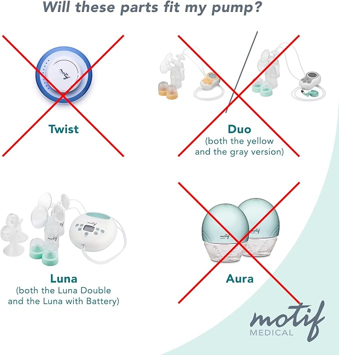 Motif Medical Luna Double Breast Pump Replacement Parts - Breast Pump Parts W/Bottles, Nipples, Tubing, Valves, Breast Shields (24mm), Diaphragms, Connectors & More - Safe Easy-to-Use Breast Pump Kit