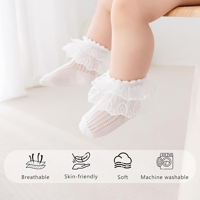 Baby Girls Socks with Bow Infant Breathable Mesh Ruffle Lace Sock - Image 6