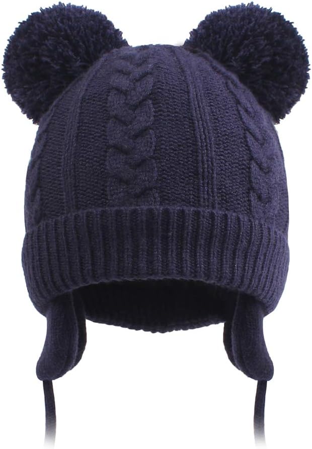 Duoyeree Toddler Winter Hat with Earflap Scarf Hood Thick Warm Kids Skull Cap for Baby Girls Boys