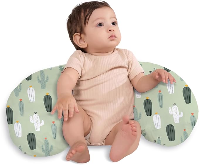 Little Grape Land Nursing Pillow,Upgraded Breast Feeding Pillow for Mom,Breastfeeding & Bottle Feeding for 0–12 Months, Soft Machine Washable Cover with Firm Breathable Filling, Tummy Time,Cactus