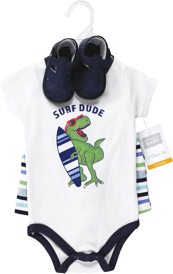 Hudson Baby Unisex Baby Cotton Bodysuit, Shorts and Shoe Set - Image 2
