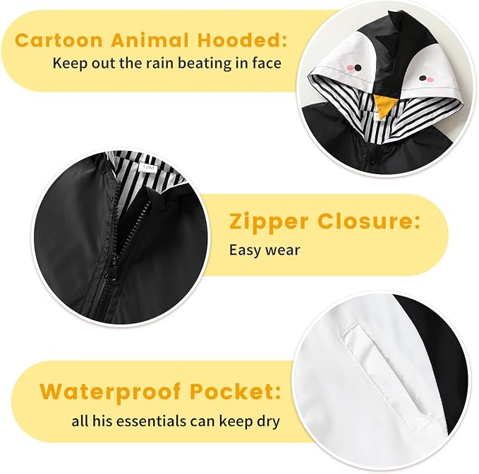 YOUNGER TREE Toddler Baby Boy Girl Duck Raincoat Cute Cartoon Hoodie Zipper - Image 4