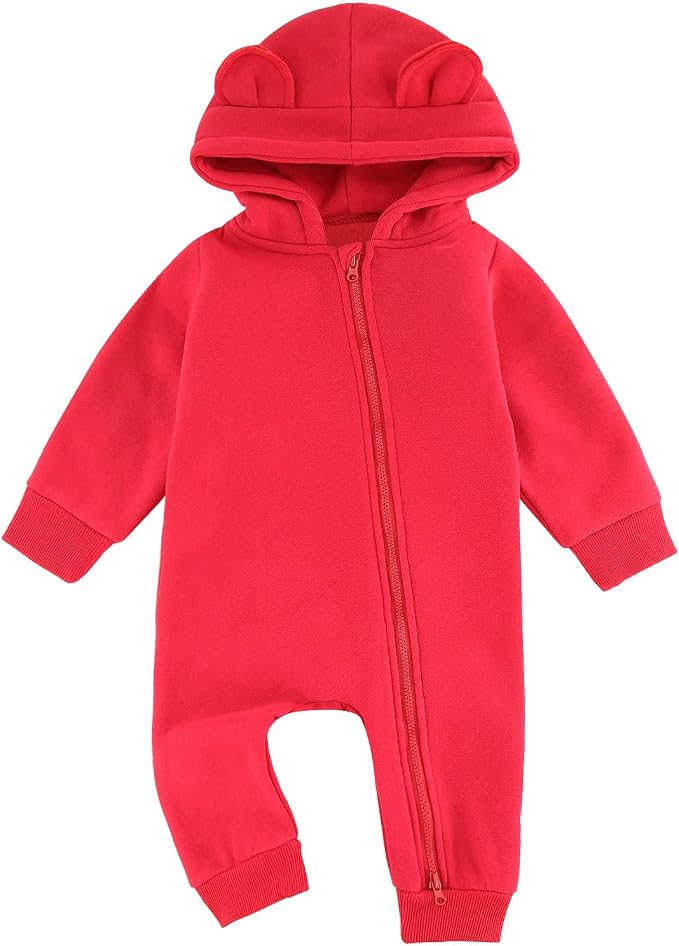 Baby Jumpsuit Hoodie Romper Zipper Long Sleeve One Piece Outfits Warm Clothes by GLEAMINGGRAIN
