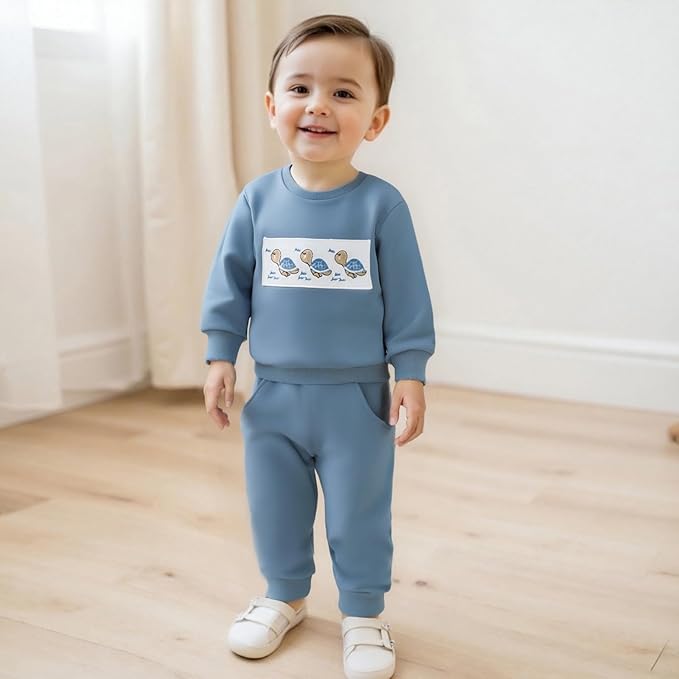 Nyapruwe Toddler Baby Boy Fall Outfit Funny Print Long Sleeve Sweatshirt Joggers Pants Set Kids Warm Winter Clothes
