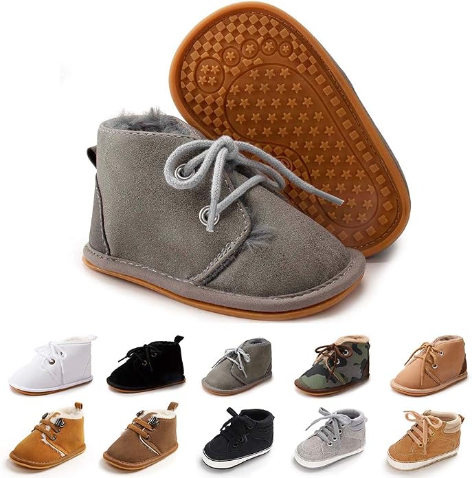 Baby Boys Girls Booties Fleece Anti-Slip Soft Sole Boots Toddler First Walker by AKINGIO