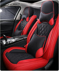 Leather Car Seat Covers for Volkswagen Atlas 2019-2023 Waterproof,Breathable and Non-Slip Napa Leather Car Interior Seat Covers,Comfortable and Durable,Easy to Install (5PCS,Luxury,Black+Red)