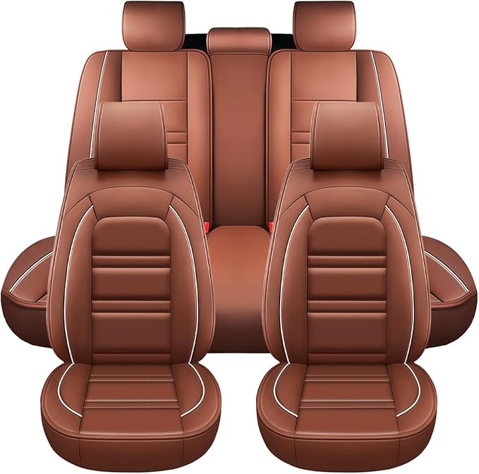 Seat Covers for Honda Civic 2001-2025 | 5-Seats Leather Seat Covers, Easy to Install Automotive Seat Covers Full Set (Full Set, Coffee)