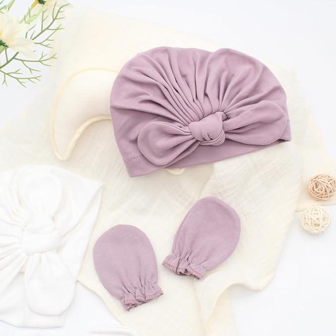LIDHAY 4PCS Newborn Baby Hospital Hats Beanie Bow Infant Caps Cotton Preemie - Image 4