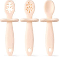 Growing Love Baby Spoons Set, Self Feeding 6 months, Pre-Spoon, Baby utensils, training spoon, cuchara bebe, blw, 100% silicone, Anti choke shield (vanilla)