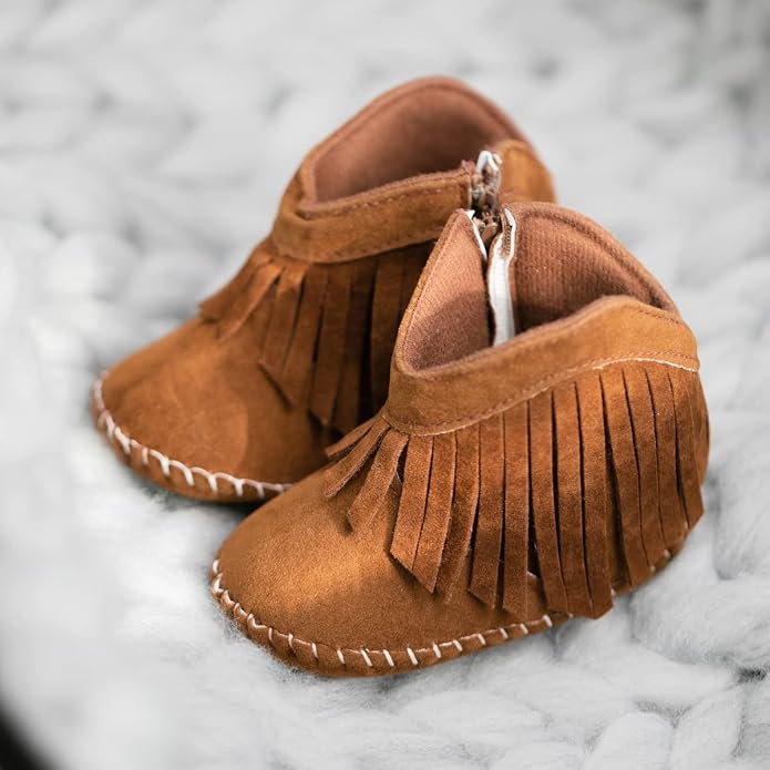 Meckior Baby Girls Cowboy Tassel Boots Side Zipper Moccasins Soft Bottom - Image 3
