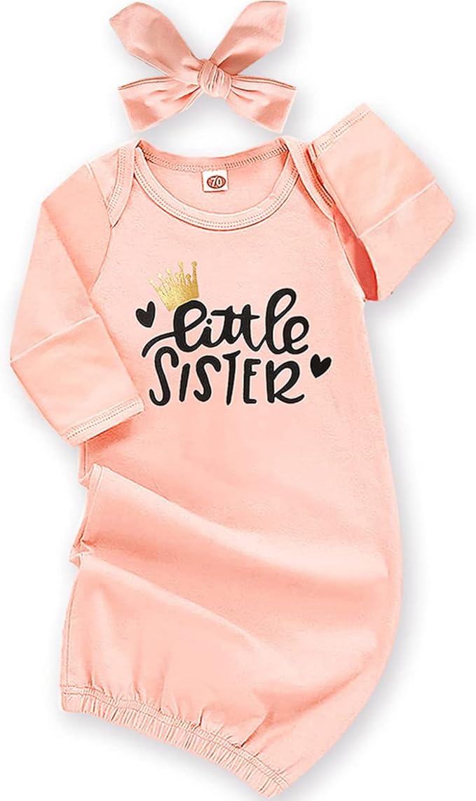 AMAWMW Newborn Baby Girl Little Sister Sleeper Gown Stripe Long Sleeve by AMAWMW