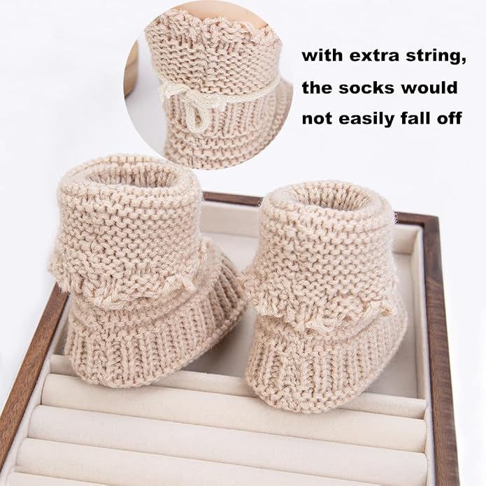2 Pairs Baby Booties Newborn Baby Hand Crochet Knit Boots Infant Soft Cozy Warm - Image 7