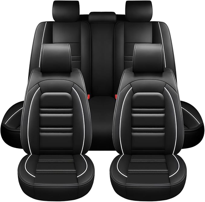 Seat Covers for Nissan Car Titan 2004-2024 | 5-Seats Leather Seat Covers, Easy to Install Automotive Seat Covers Full Set (Full Set, Black&White Line)