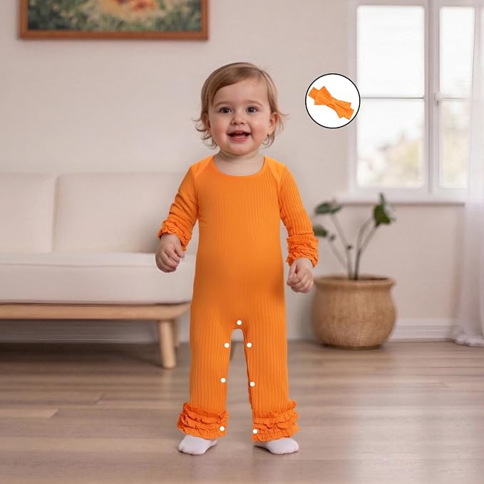Newborn Baby Girl Clothes Jumpsuit Ruffle Romper Bodysuit Pants Headband - Image 4