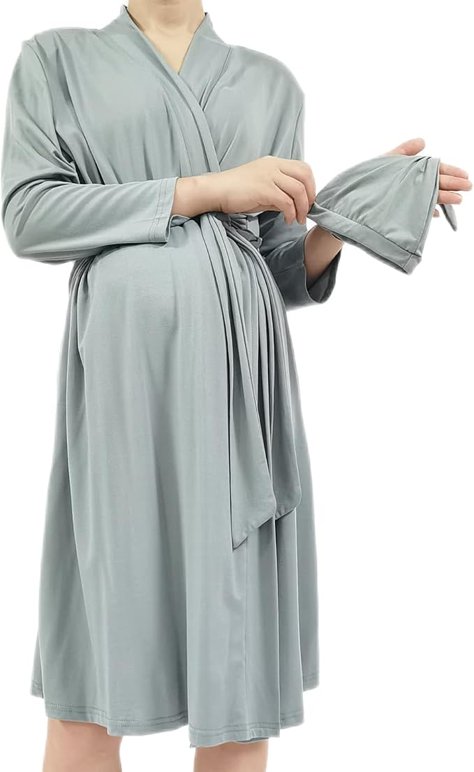 SUFEINI Maternity Robe and Matching Baby Swaddle Blanket Set, Mommy Robe - Image 5