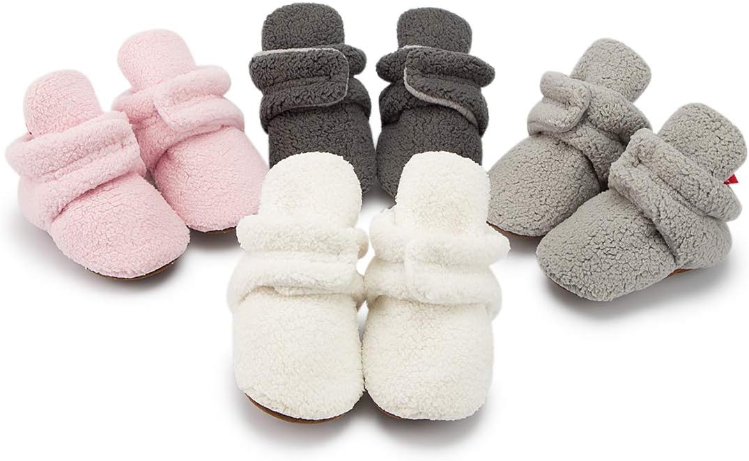 Babelvit Newborn Baby Boy Girl Soft Fleece Booties Stay On Infant Slippers - Image 2