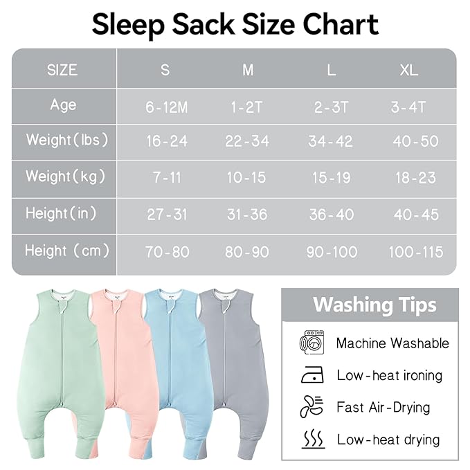 Rayon Made From Bamboo Sleep Sack 24-36 Months 0.5 Tog Ultra Soft Summer Toddler Sleep Sack 2t-3t with Feet 2-Way Zipper Lightweight Sleeping Bag Baby Wearable Blanket (2 Pack)-Green & Gray