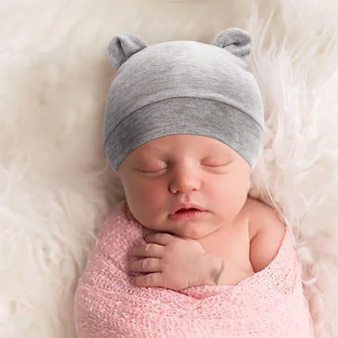 BQUBO Newborn Baby Bear Ears Hats and Mittens Sets Preemie Cotton Caps Baby Boy - Image 4
