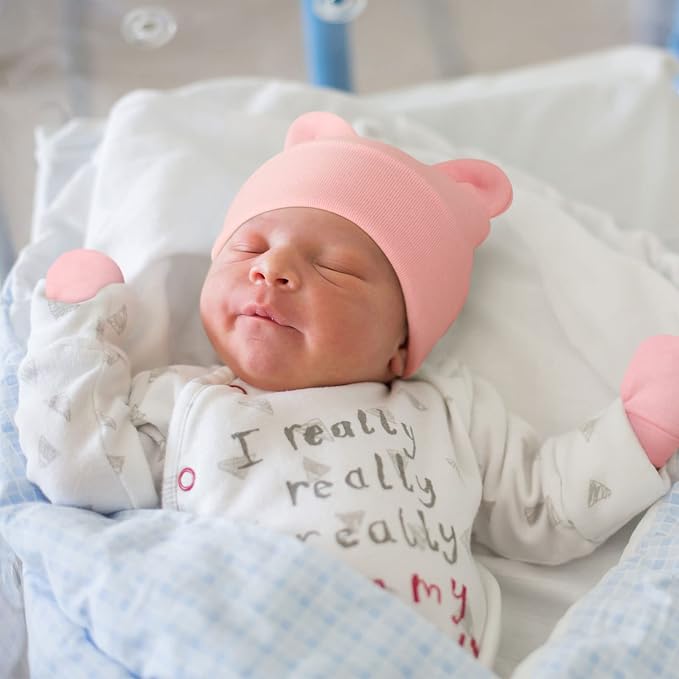 BQUBO Newborn Baby Hats Mittens Set Hospital Hat Beanie Infant Caps Baby Gloves - Image 2