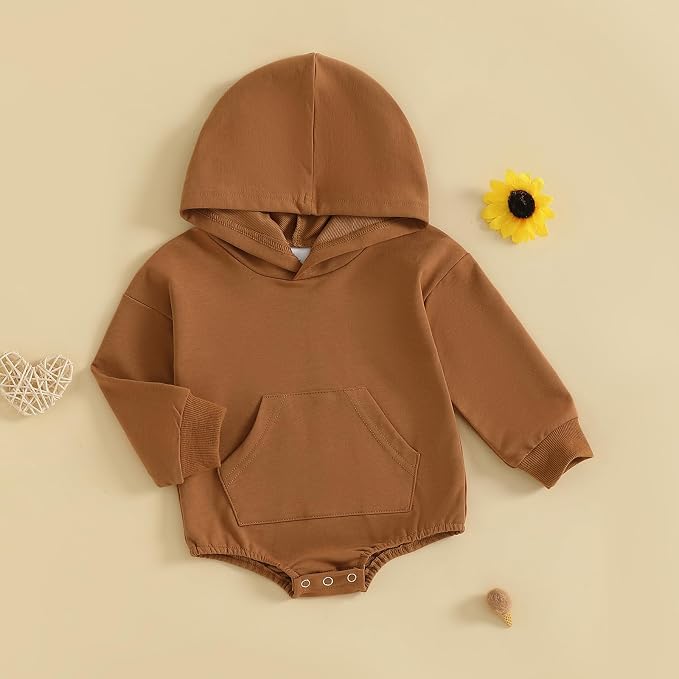 Baby Girl Boy Hooded Sweatshirt Long Sleeve Solid Color Romper Infant Baby Fall - Image 3
