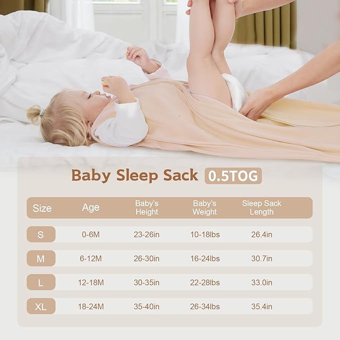 Baby Sleep Sack 12-18 Months Baby Wearable Blanket 100% Cotton TOG 0.5 2-Way Zipper Newborn Sleeping Bag, 3 Pack Comfy Lightweight Sleep Sacks for Babies