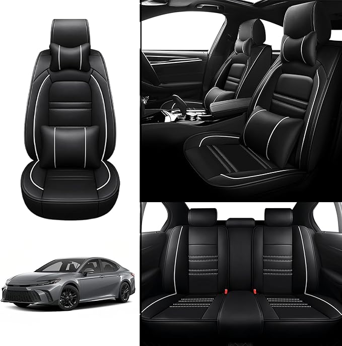 Car Seat Covers for Toyota rav4 2000-2025 | 5-Seats Seat Covers, Waterproof Seat Protectors, Automotive Seat Covers (Full Set with Pillow,Black&White Line)