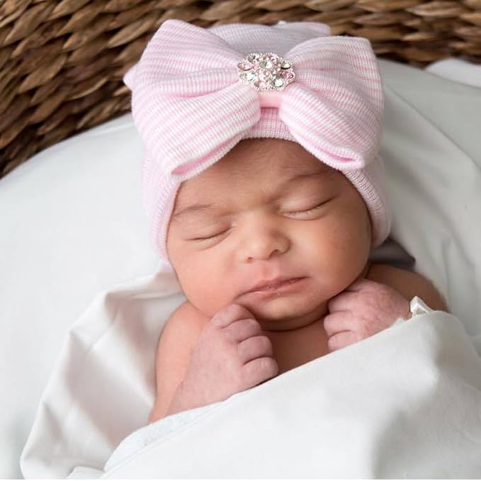 Newborn Baby Girl Hats with Bow No Scratch Cotton Toddler Infant Hat Beanie - Image 3