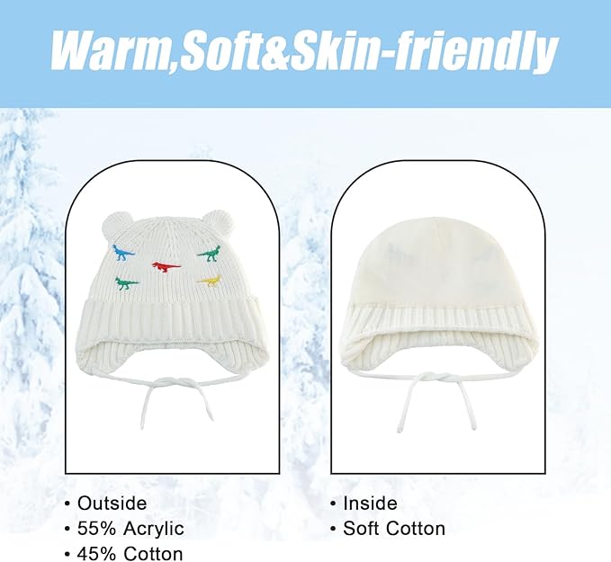 BAVST Baby Beanie Hat for Winter with Earfalp Cute Bear Kids Toddler Girls Boys Warm Knit Cap 0-2Years