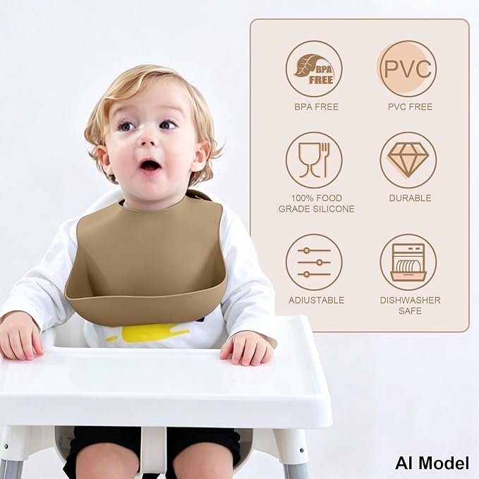 Set of 3 Silicone Bibs for Babies Toddler, Soft Adjustable Bibs for Baby Girl - Image 8