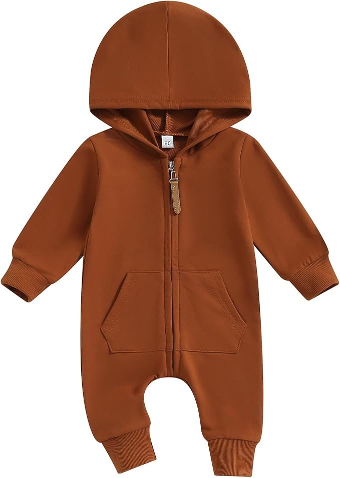 Infant Baby Boy Girl Clothes Solid Hoodie Romper Zip Up Long Sleeve Hooded by DNOMAID+YZARC