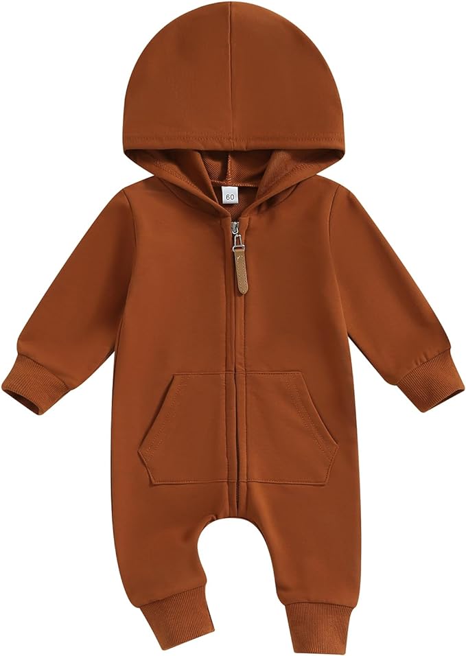 Infant Baby Boy Girl Clothes Solid Hoodie Romper Zip Up Long Sleeve Hooded by DNOMAID+YZARC
