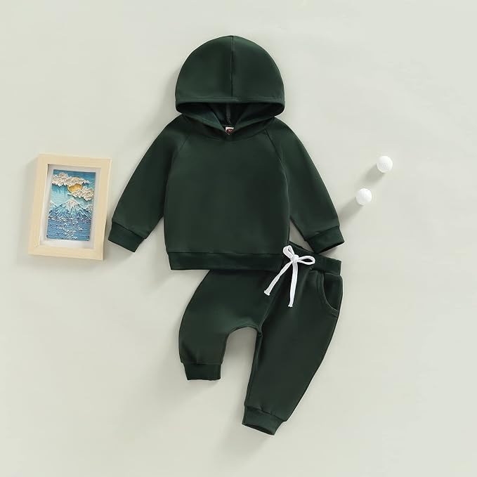 Thorn Tree Infant Baby Boys Pants Set Hooded Solid Sweatshirt Top Pocket - Image 2