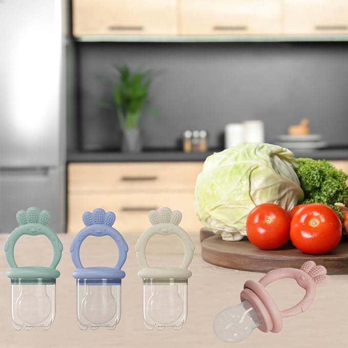 Baby Food Fruit Feeder, Breastmilk Baby Popsicle Molds, Silicone Teether Freezer Tray Food Feeder Pacifier for Teething Relief (Pink)