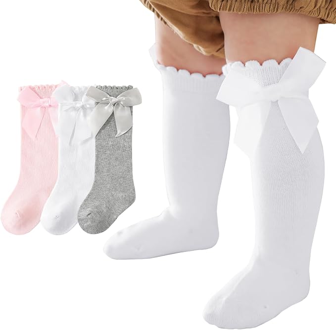 Baby Knee High Socks Newborn Ruffle Bow Socks Infant Long Sock Toddler Girls by Unknown