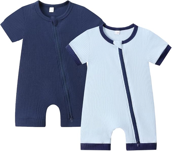 Bafeicao Unisex Baby Boy Girl 2/3 Pack Rompers Short Sleeve | 2 Way Zipper by Bafeicao