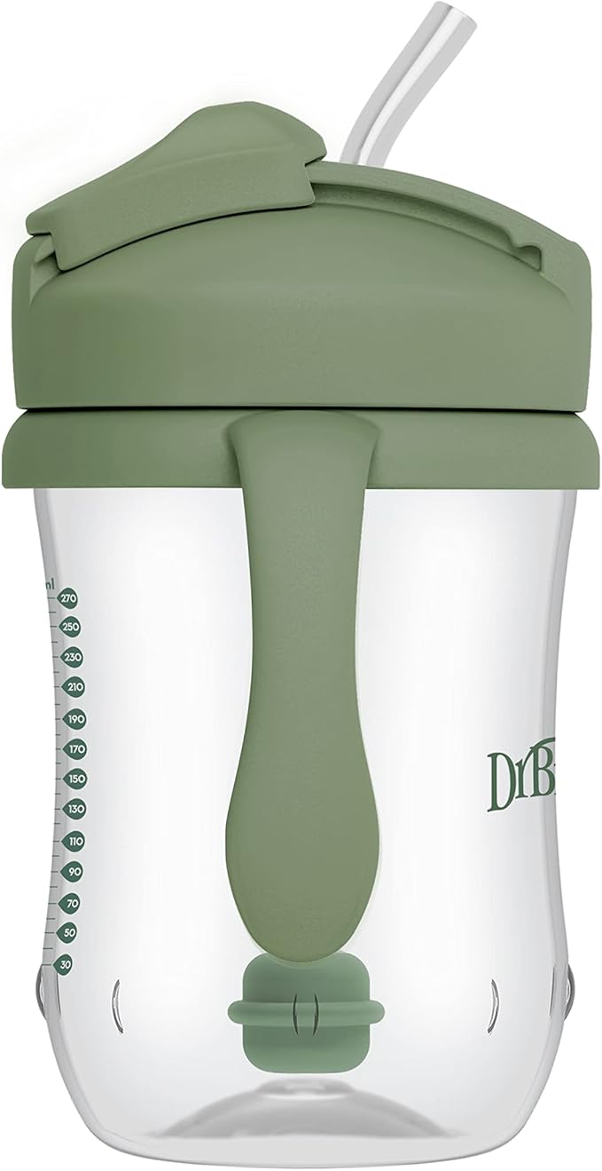 Dr. Brown's Milestones, Baby's First Straw Cup Sippy Cup with Straw, 6m+, 9oz/270ml, 2 Pack, Coral & Olive Green, BPA Free
