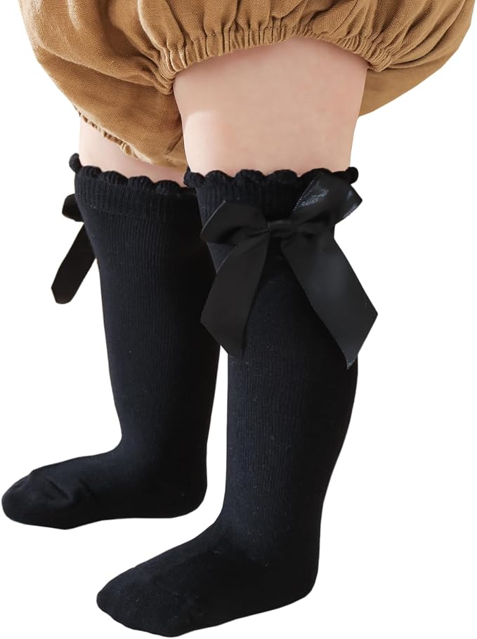 Baby Knee High Socks Newborn Ruffle Bow Socks Infant Long Sock Toddler Girls by Unknown