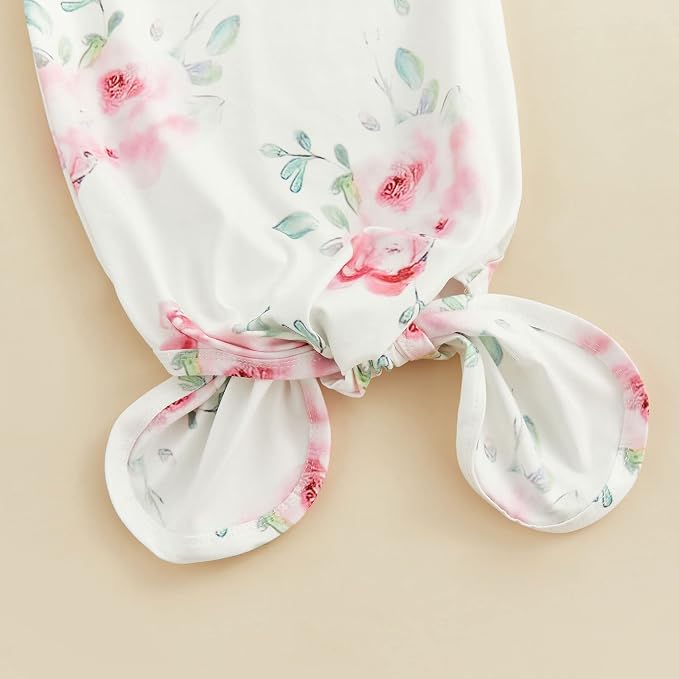 Newborn Baby Girl Floral Sleep Gown Headband Sleepwear Outfit - Image 6