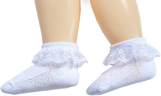 EPEIUS Baby Girl Ruffle Socks, Eyelet Frilly Lace Socks - Image 7