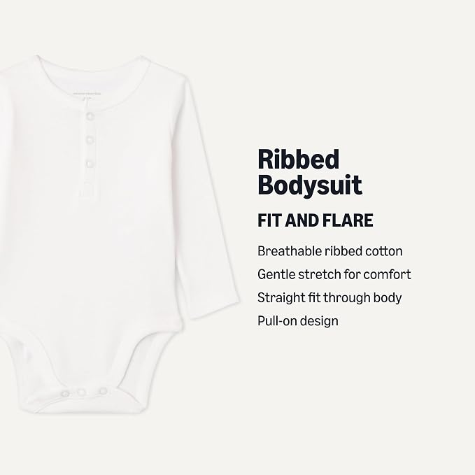 Amazon Essentials Unisex Babies' Long-Sleeve Cotton Henley Bodysuits - Image 2
