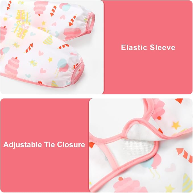 Accmor 4 Pack Long Sleeve Bibs, Baby Smock Waterproof Full Sleeved Bib - Image 2